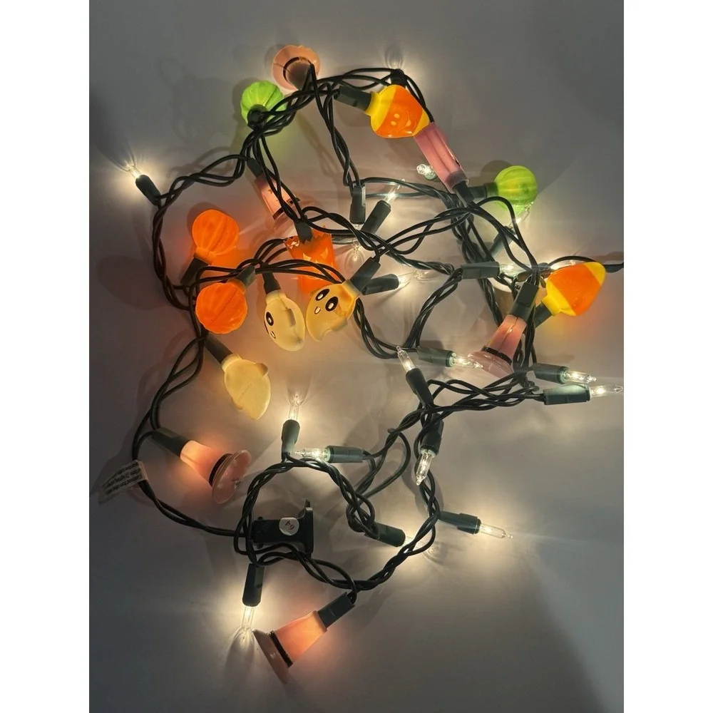 Vintage Halloween String Lights Ghost Pumpkin Witch Hat Candy Corn 9 Ft Tested
